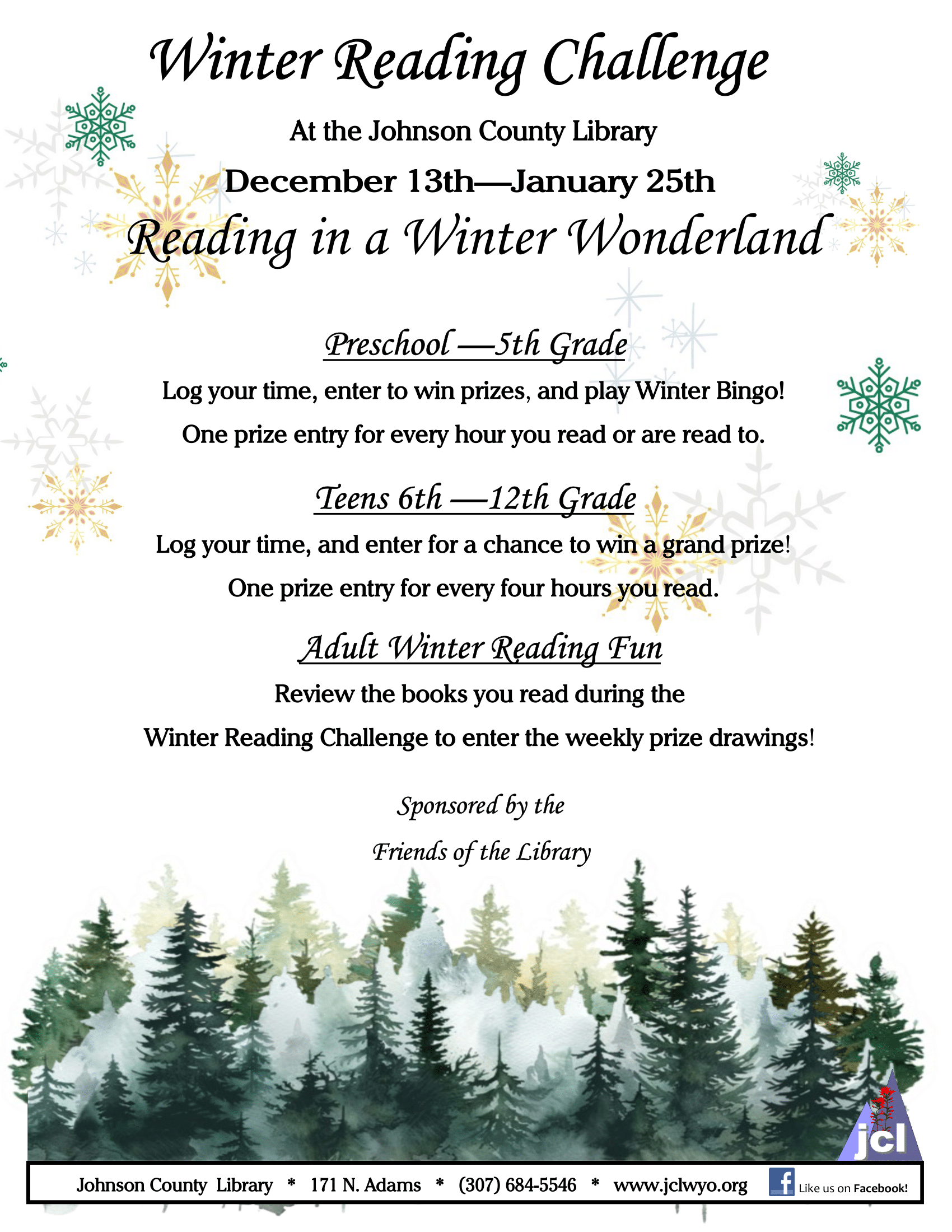 Winter Reading Challenge for ALL ages.  Click here for the calendar events! Image