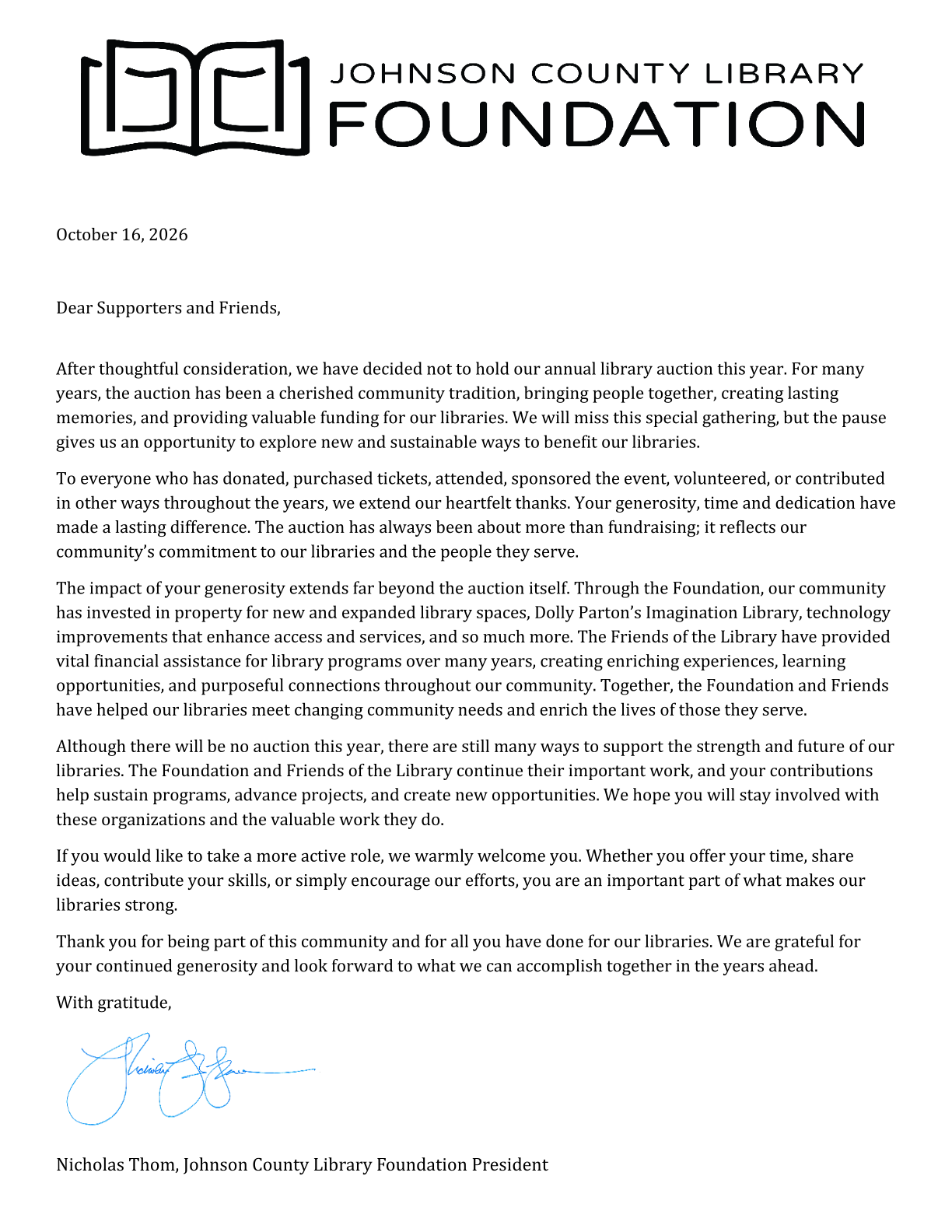 An Update on This Year’s JCL Foundation Annual Fundraiser Auction Image